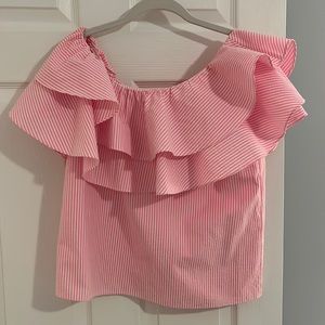 Lilly Pulitzer one shoulder ruffle seersucker top